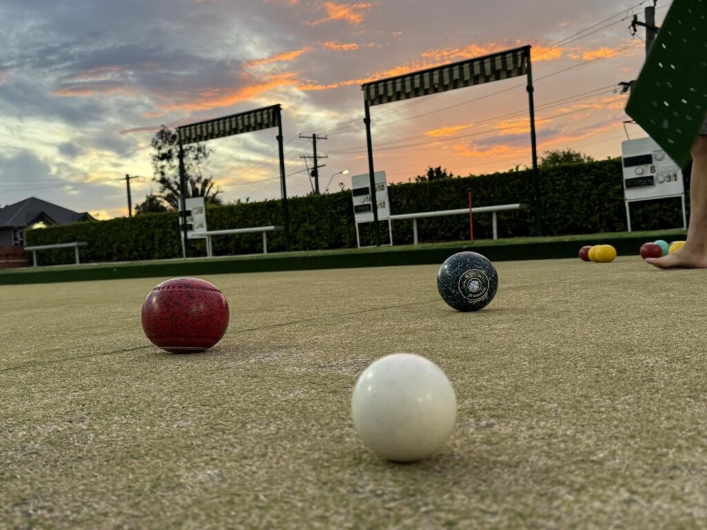 Close up of lawn bowls used for Barefoot Bowls in Camden.